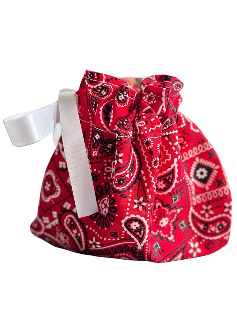 Hand Crafted Red Bandana Lined Fabric Gift Bag Reusable Eco Friendly Drawstring - Picture 5 of 5